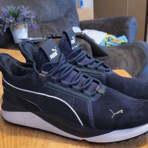 Puma Navy and White Suede Lace-Up Sneakers